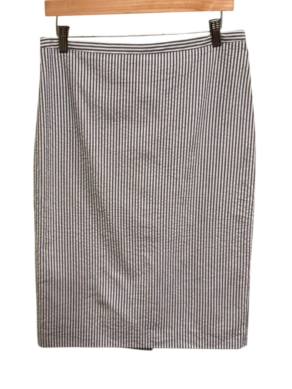 Pure Collection 100% Cotton Blue & White Seersucker Lined Pencil Skirt - Size 6